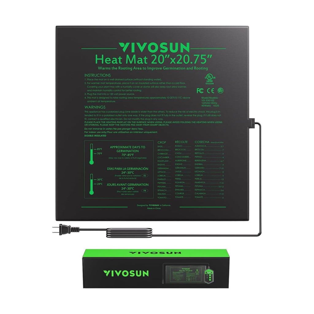 VIVOSUN Durable Waterproof Seedling Heat Mat 20" x 20.75" UL & MET-Certified Warm Hydroponic Heating Pad for