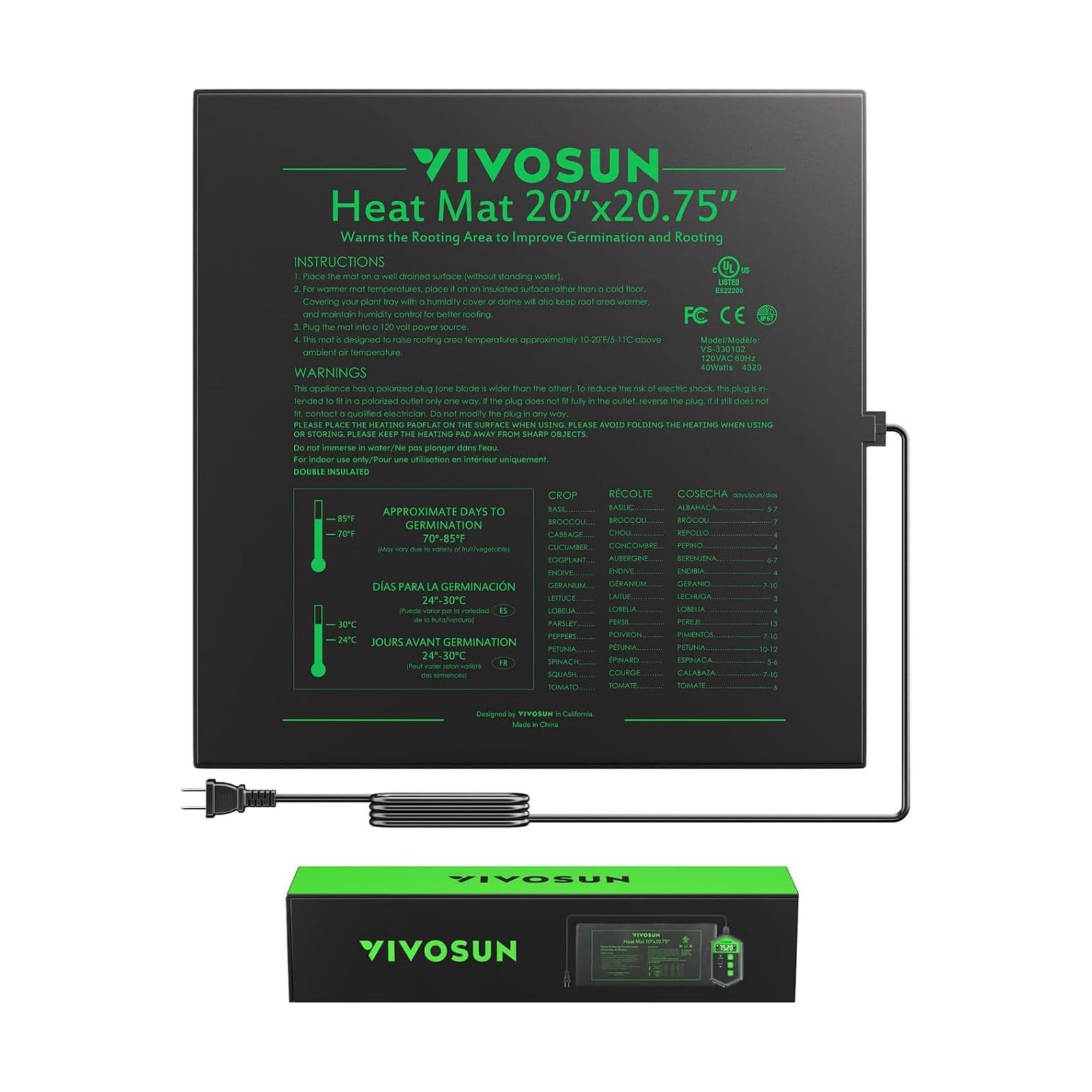 VIVOSUN Durable Waterproof Seedling Heat Mat 20" x 20.75" UL & MET-Certified Warm Hydroponic Heating Pad for