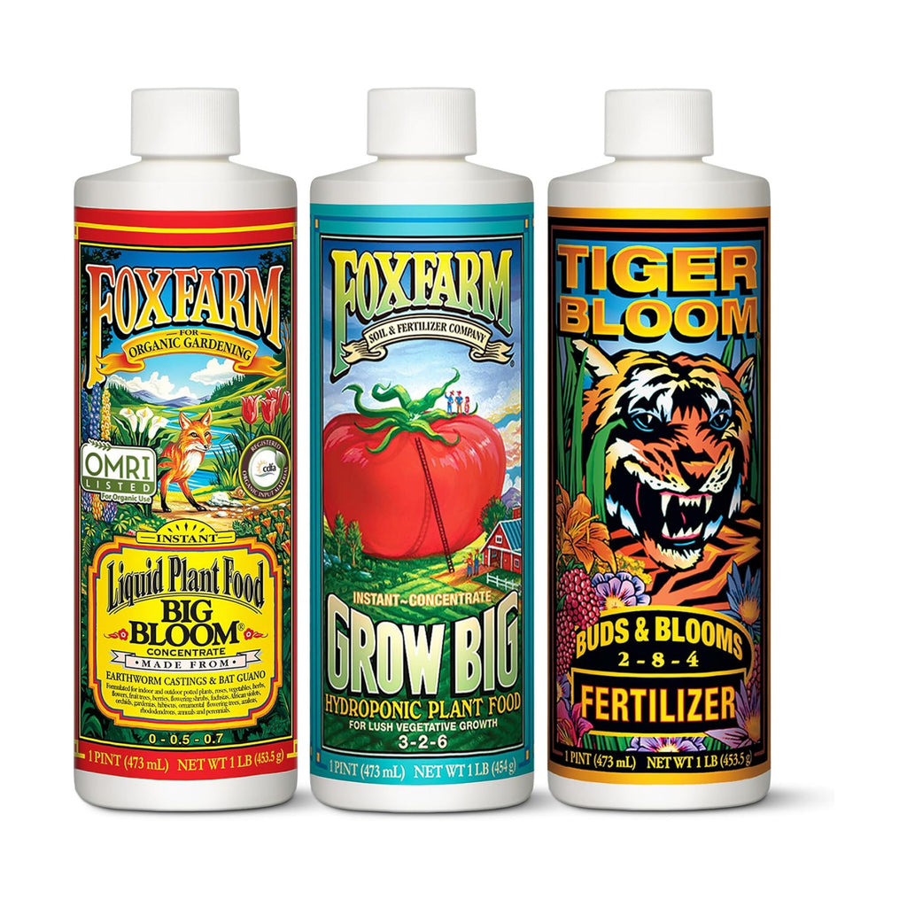 FoxFarm Hydro Liquid Trio Pack - Big Bloom, Grow Big Hydroponic, Tiger Bloom Fertilizers for Plant Growth, Bud