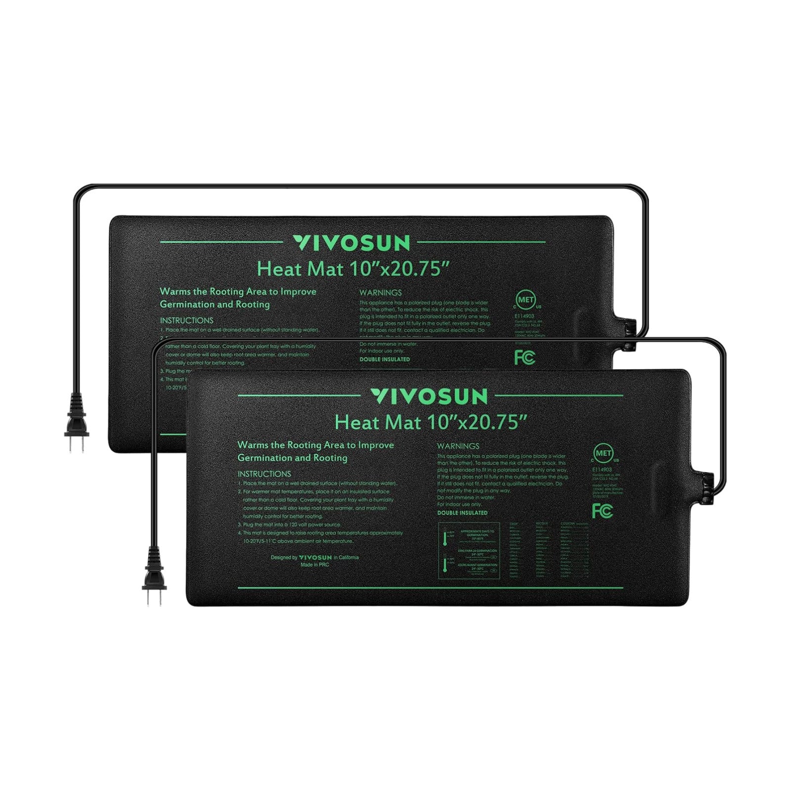 VIVOSUN 2 Pack Durable Waterproof Seedling Heat Mat 10" x 20.75" | UL & MET-Certified Warm Hydroponic Heating Pad for