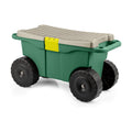 Rolling Garden Cart with Seat - Plastic Storage with Bench and Interior Tool Tray - Gardening Stool for Weeding and