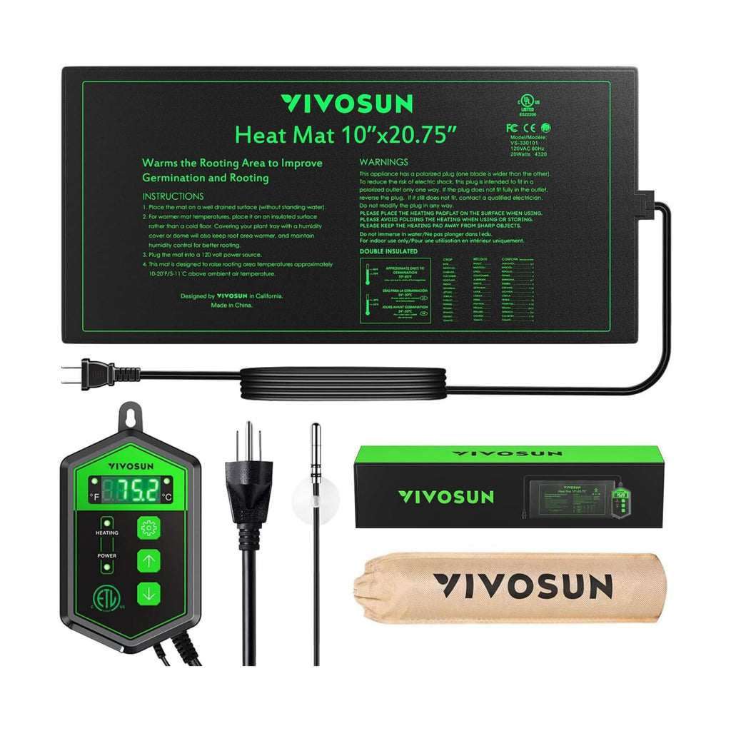 VIVOSUN 10"x 20.75" Seedling Heat Mat and Digital Thermostat Combo Set | UL & MET-Certified Warm Hydroponic Heating Pad