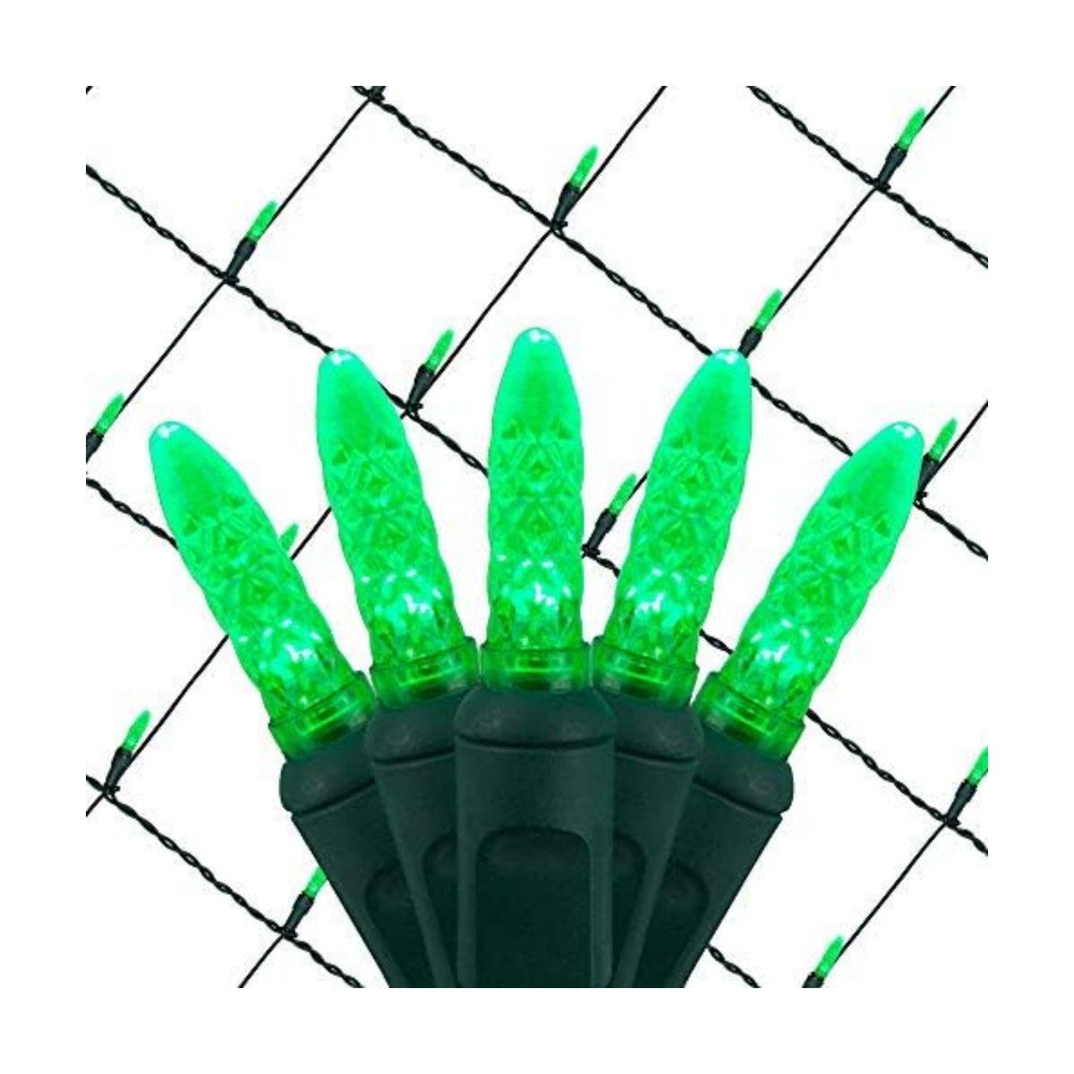 Wintergreen Lighting 100 M5 Green LED Net Lights, 4 x 6 ft Green Wire Outdoor Holiday Bush & Hedge Lighting for Christmas Displays, Commercial Grade