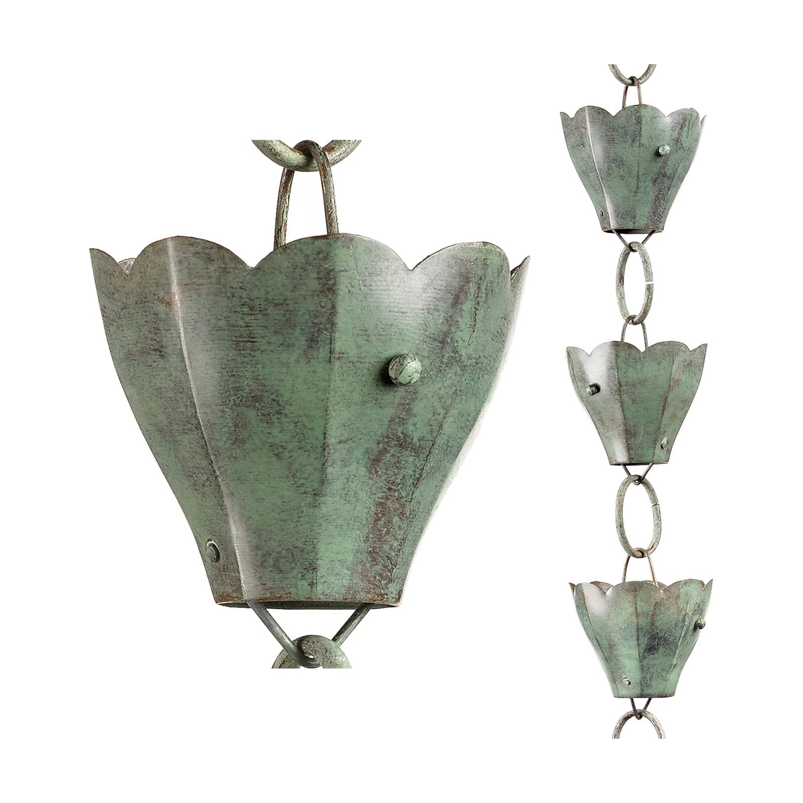 Good Directions 463V1-8 Tulip Rain Chain 8-1/2 Feet Long, 13 Extra Large Cups, 100% Blue Verde Pure Copper