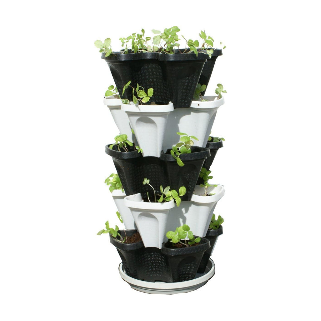 5 Tier Black & Grey Stackable Strawberry Garden - Vertical Gardening Planter Set