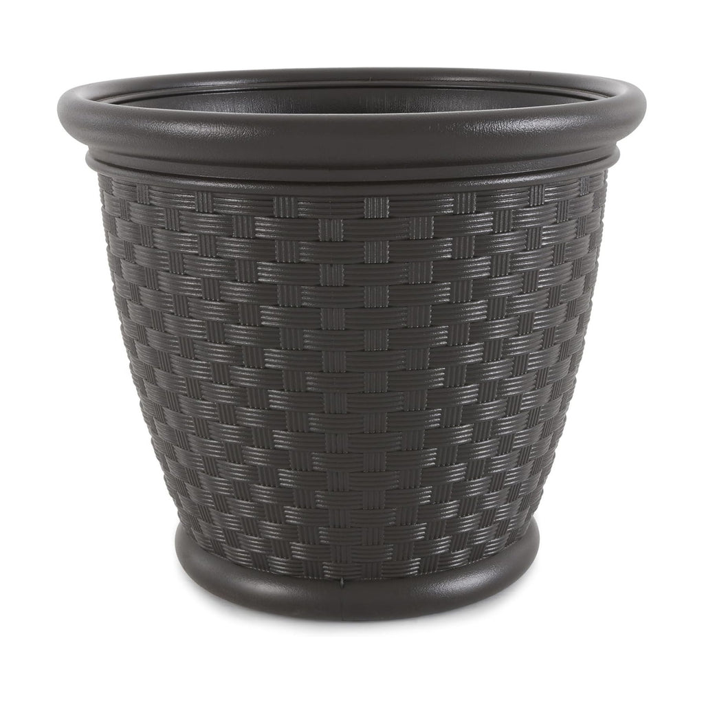 Suncast Sonora 18 Inch Lightweight Durable Plastic Wicker Decorative Flower Planter Pot for Yard, Garden, Indoor or
