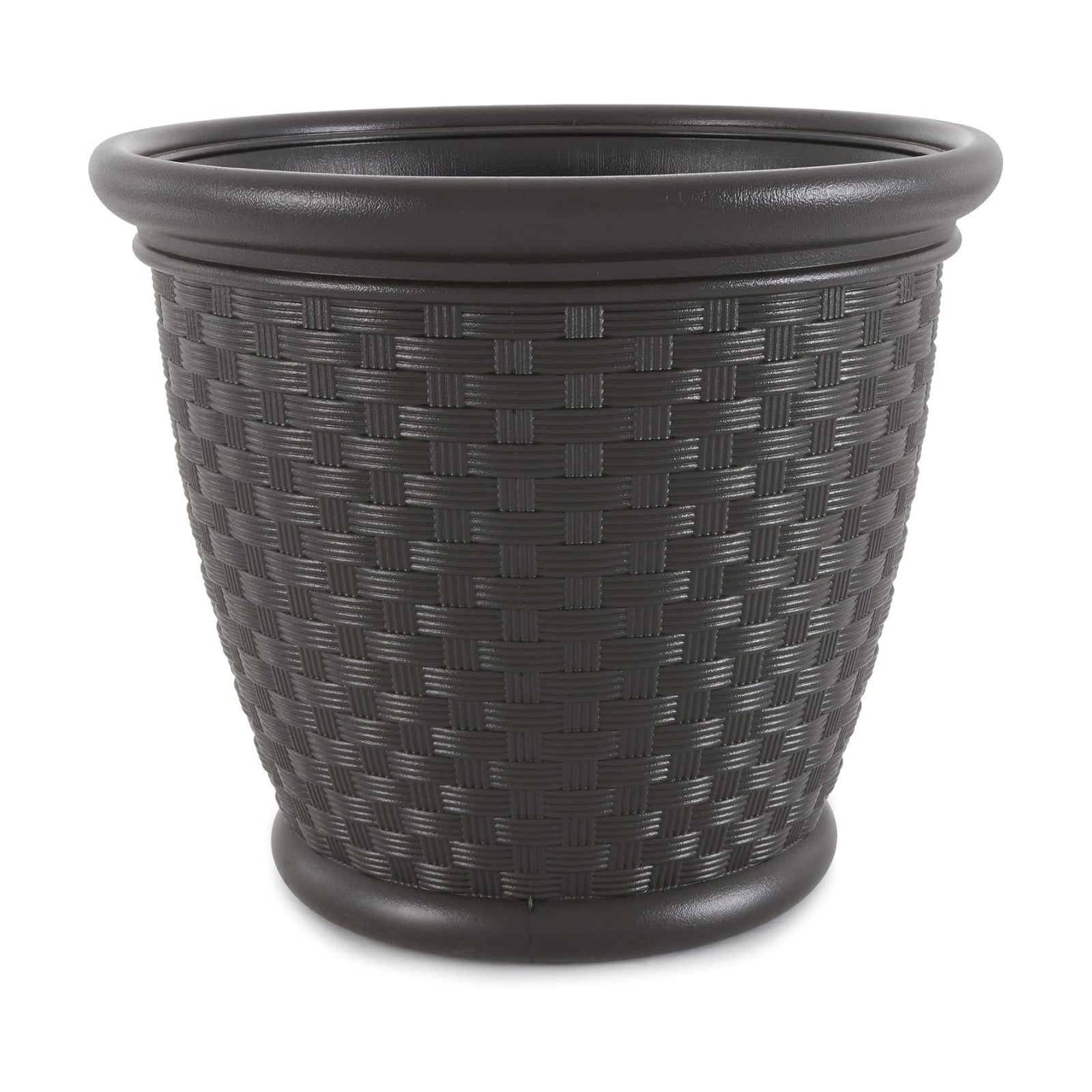 Suncast Sonora 18 Inch Lightweight Durable Plastic Wicker Decorative Flower Planter Pot for Yard, Garden, Indoor or