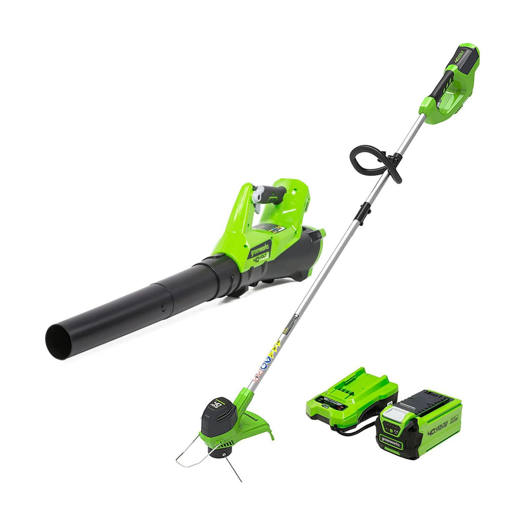 Greenworks 40V 12 in String Trimmer & 390 CFM Blower Combo, 2.0 Ah Battery