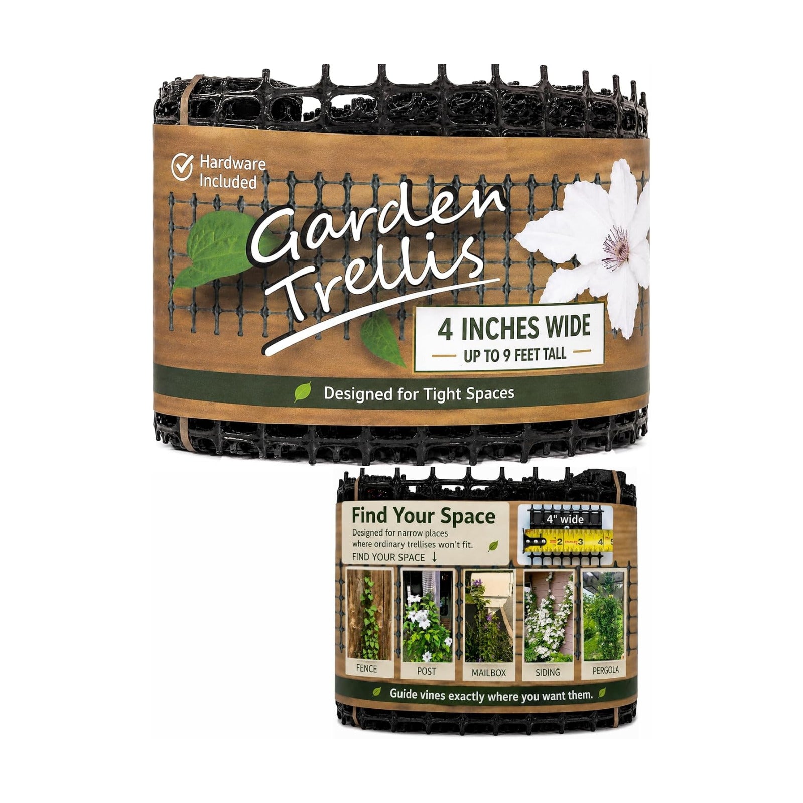 Deck Post Trellis for Clematis and Climbing Plants, 1-Pack | Slim 4-inch wide trellis wall-mounted grid supports 50 lbs