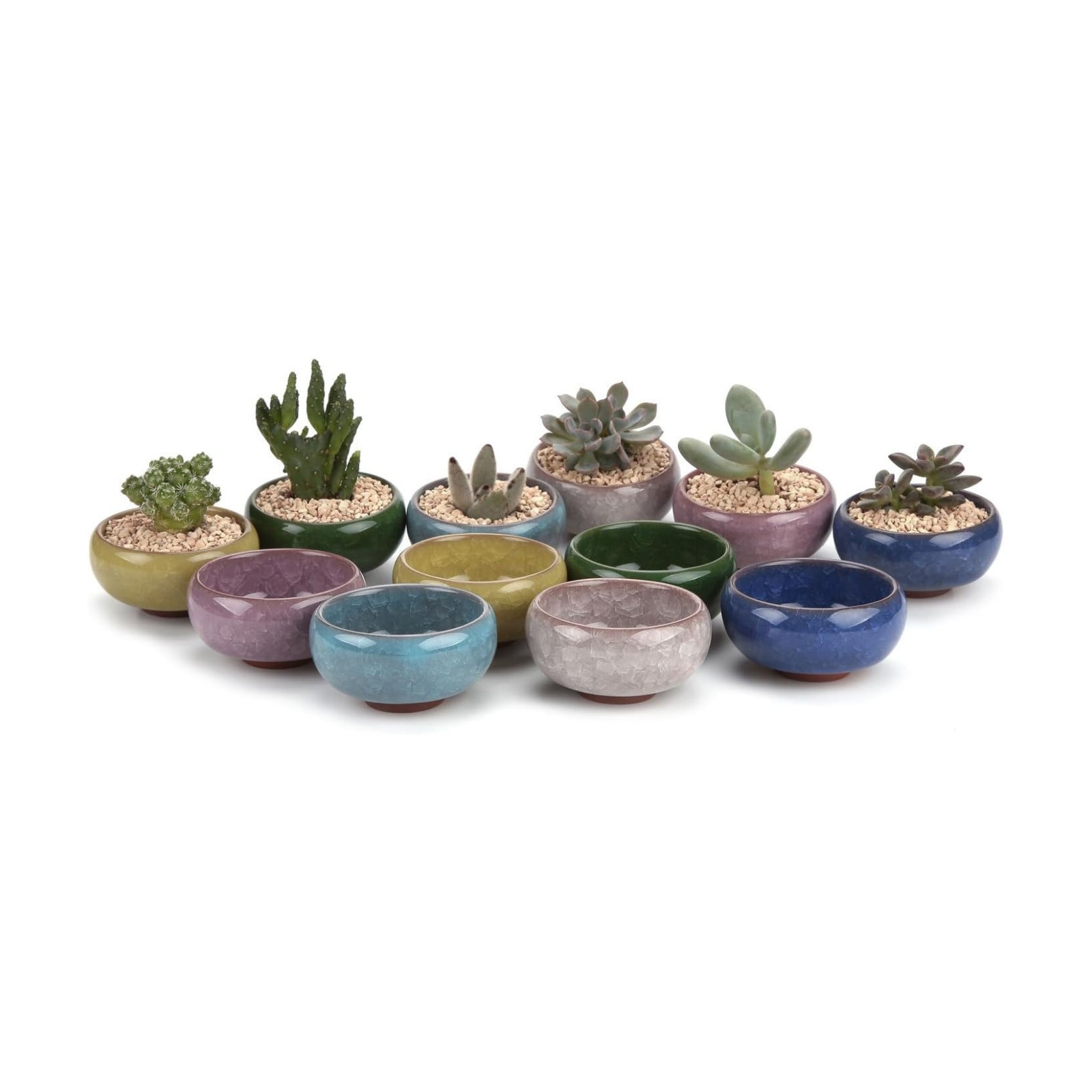 T4U 2.5 Inch Small Ceramic Succulent Planter Pot with Drainage Hole Set of 12, Ice Crack Glaze Plant Container for