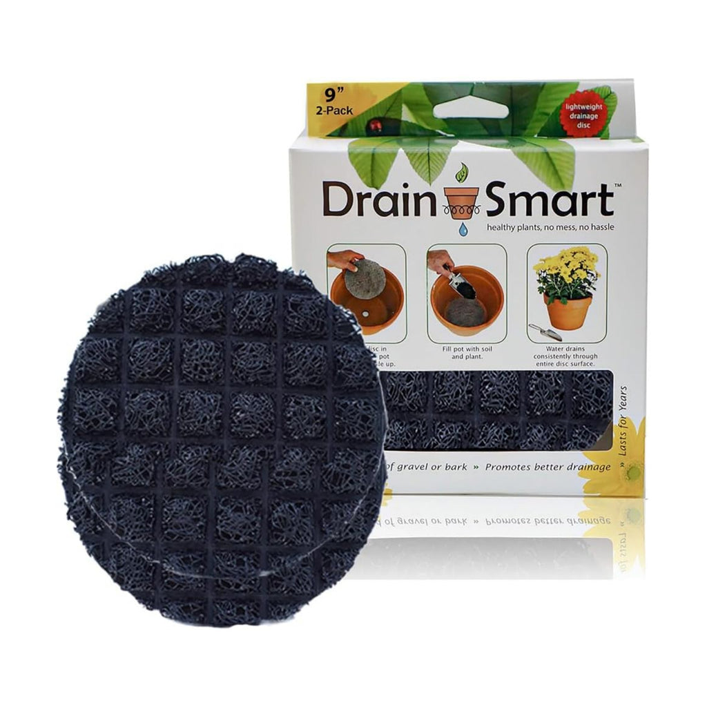Drain Smart 3D Mesh Planter Pot Drainage Insert Disc – Made in USA – Keeps Soil in, Lets Water Drain Out – Cleaner, Lighter Alternative to Gravel for Indoor & Outdoor Planters (9" – 2 Pack)