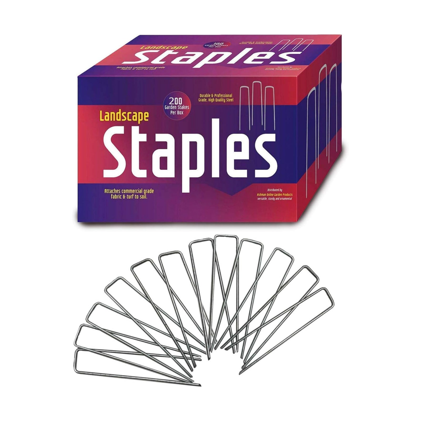 Ashman 200 Pack Galvanized Garden Stakes Landscape Staples and Fence Stake Sod Staples - Heavy Duty & Anti Rust Zinc