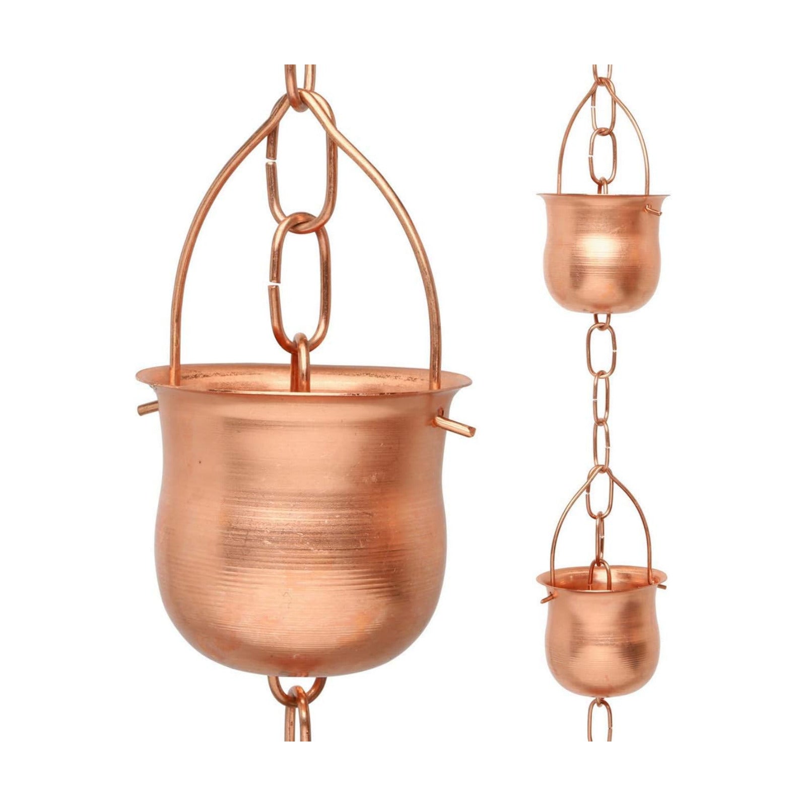 Copper Rain Chain – Decorative Chimes & Cups Replace Gutter Downspout & Divert Water Away from Home for Stunning