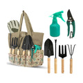 Scuddles 8-Piece Garden Tool Set with Bag, Stainless Steel Tools, Wooden Handles and Soft Poly-Cotton Gloves for