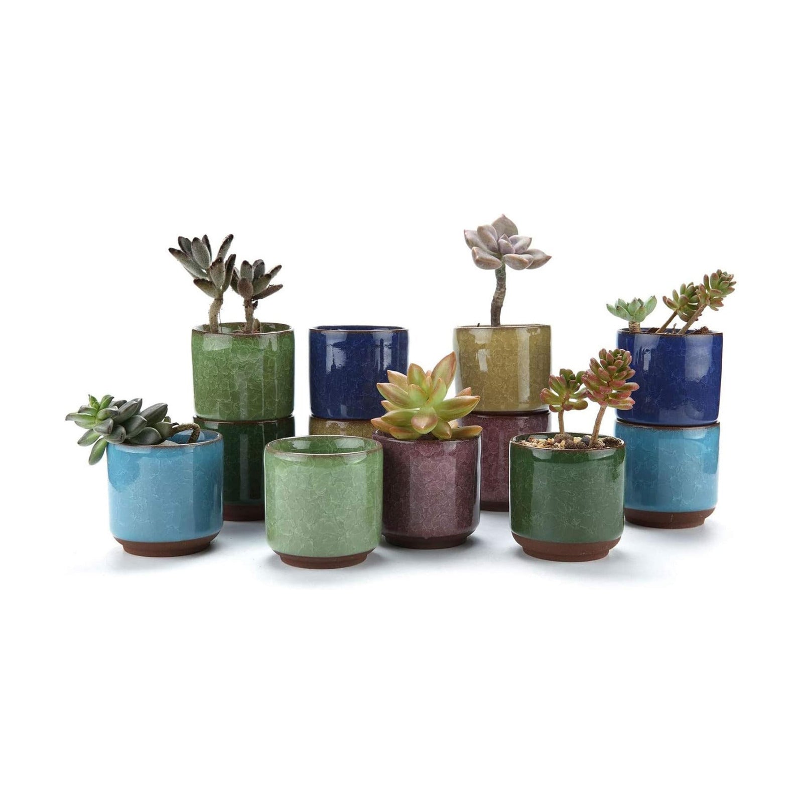 T4U 2.5 Inch Small Ceramic Succulent Planter Pot with Drainage Hole Set of 12, Ice Crack Glaze Plant Container for
