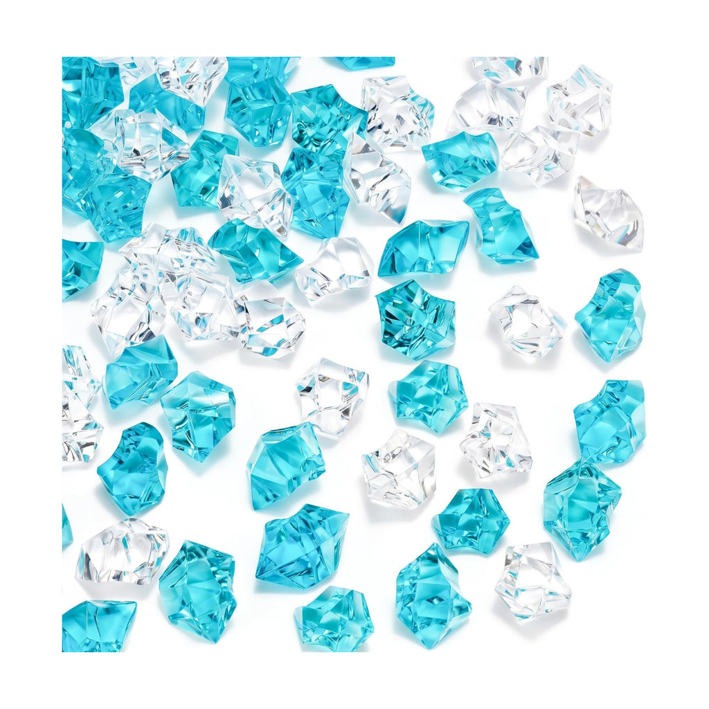 DOMESTAR Mixed Blue and Clear Fake Ice, 150 PCS Acrylic Crystal Vase Filler
