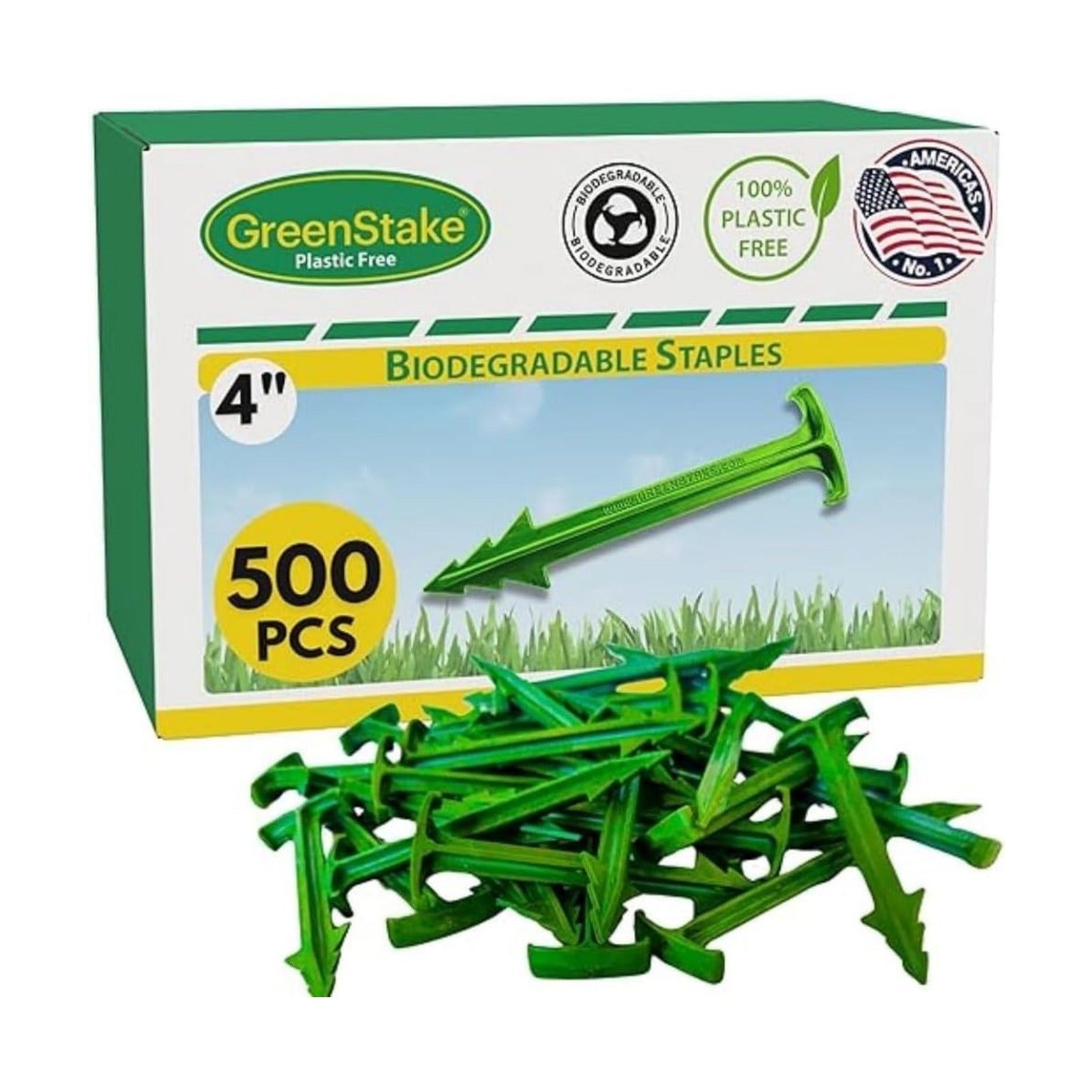 4-Inch Biodegradable Stakes, Pack of 500 - Superior Holding Power Stakes, Sod Staples for Weed Fabric, Eco-Friendly