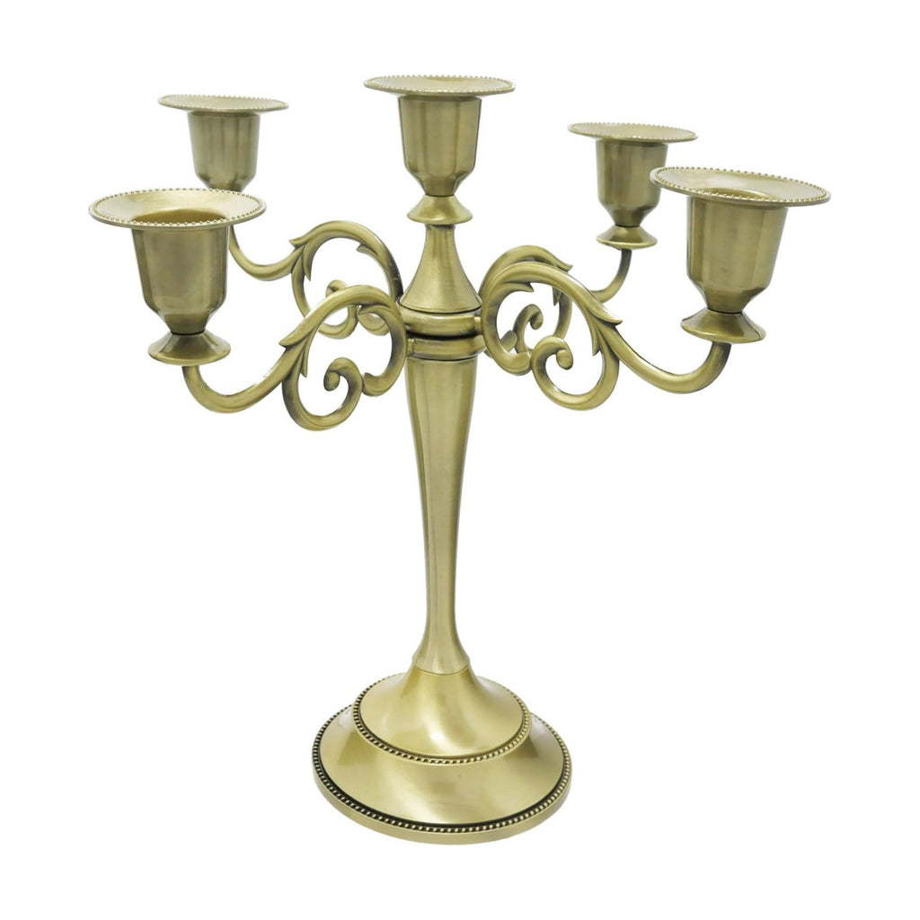 5-Arm Metal Candelabra Candle Holder Table Centerpiece, Pewter