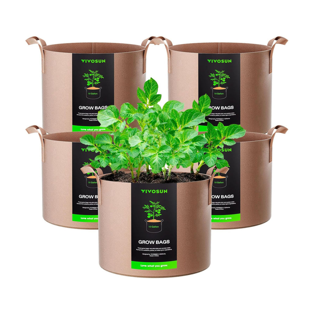 VIVOSUN 5-Pack 10 Gallon Plant Grow Bags Fabric Pots with Handles | 300G Thickened Nonwoven Fabric, Excellent Drainage