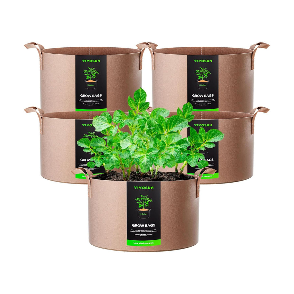 VIVOSUN 5-Pack 15 Gallon Plant Grow Bags Fabric Pots with Handles | 300G Thickened Nonwoven Fabric, Excellent Drainage