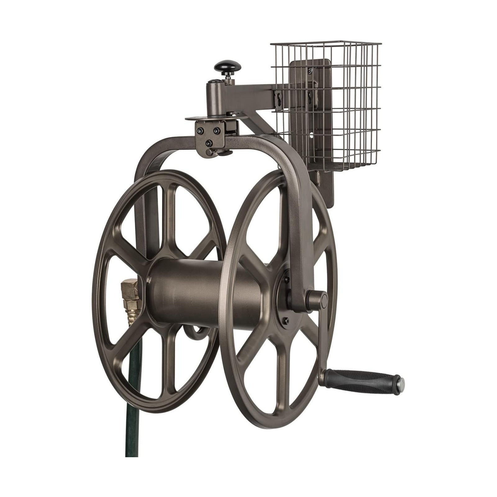 Liberty GARDEN 712 Single Arm Navigator Multi-Directional Garden Hose Reel, Holds 125-Feet of, 5/8-Inch, Bronze
