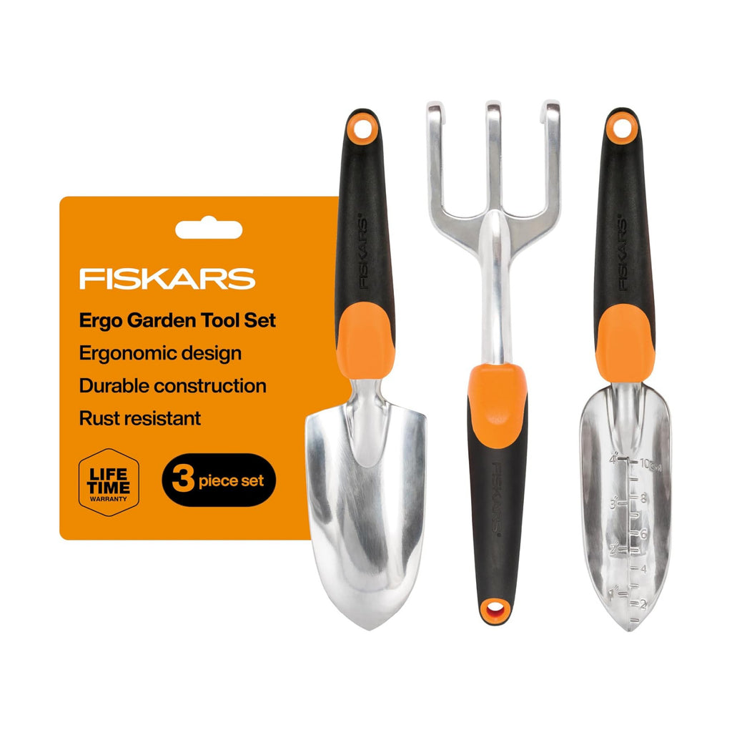 Fiskars 3-Piece Garden Hand Tools Set w/ Trowel, Transplanter & Cultivator
