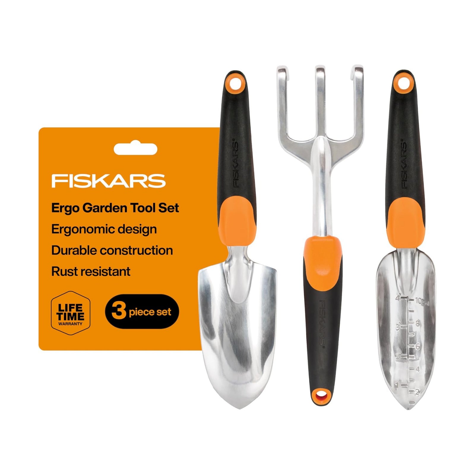 Fiskars 3-Piece Garden Hand Tools Set w/ Trowel, Transplanter & Cultivator