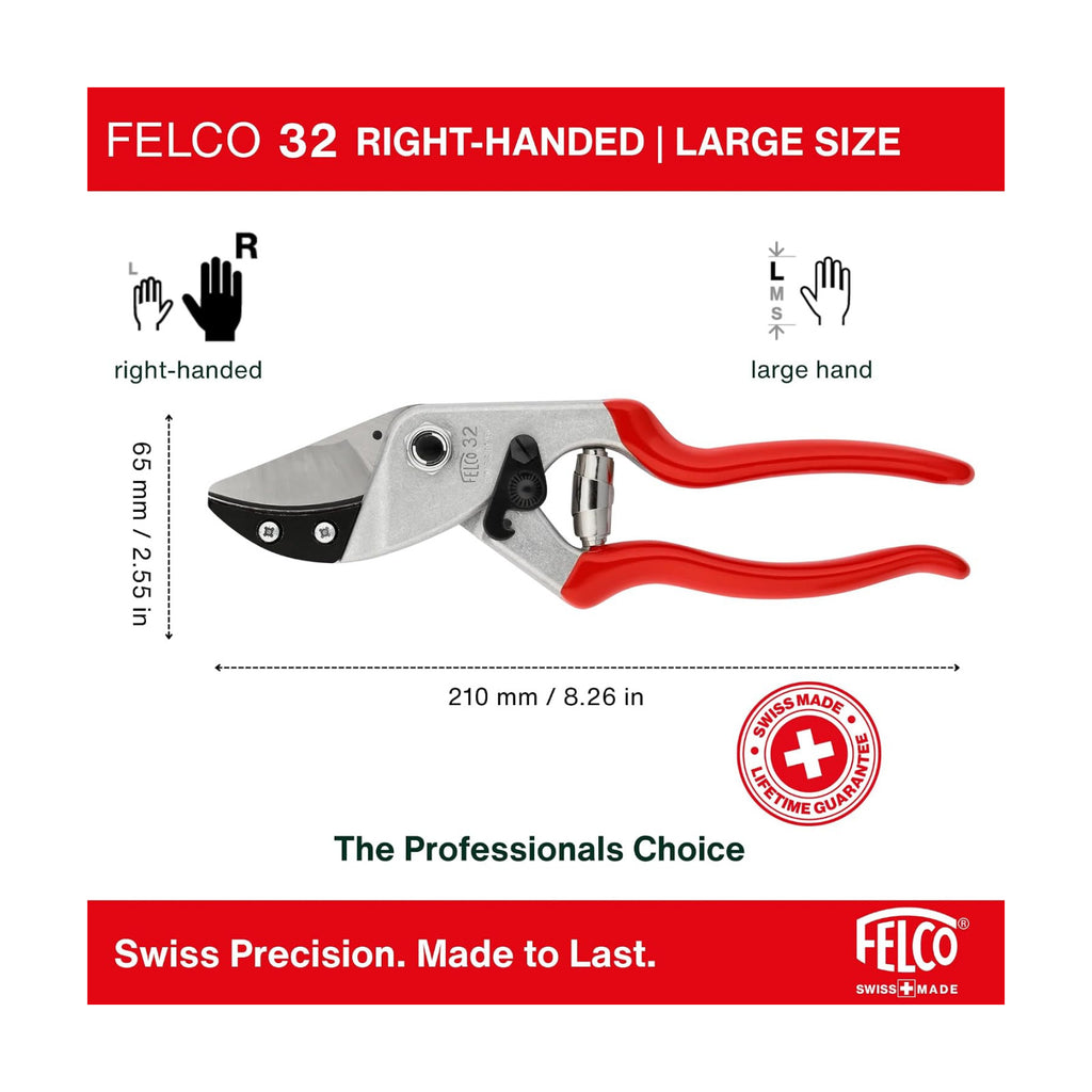 Felco F32 Pruning Shears – 8.3" Garden Clippers with Anvil Blade for Woody Stems | Hand Pruners for Gardening | Garden