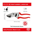 Felco F32 Pruning Shears – 8.3" Garden Clippers with Anvil Blade for Woody Stems | Hand Pruners for Gardening | Garden