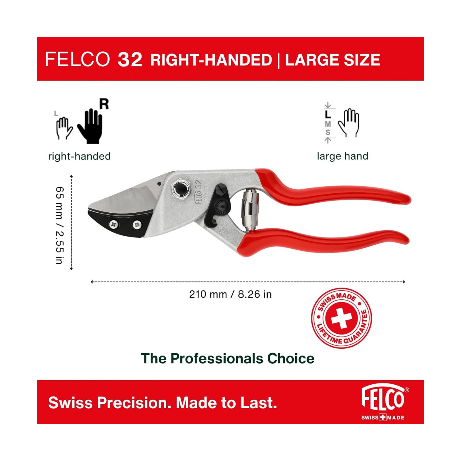 Felco F32 Pruning Shears – 8.3" Garden Clippers with Anvil Blade for Woody Stems | Hand Pruners for Gardening | Garden