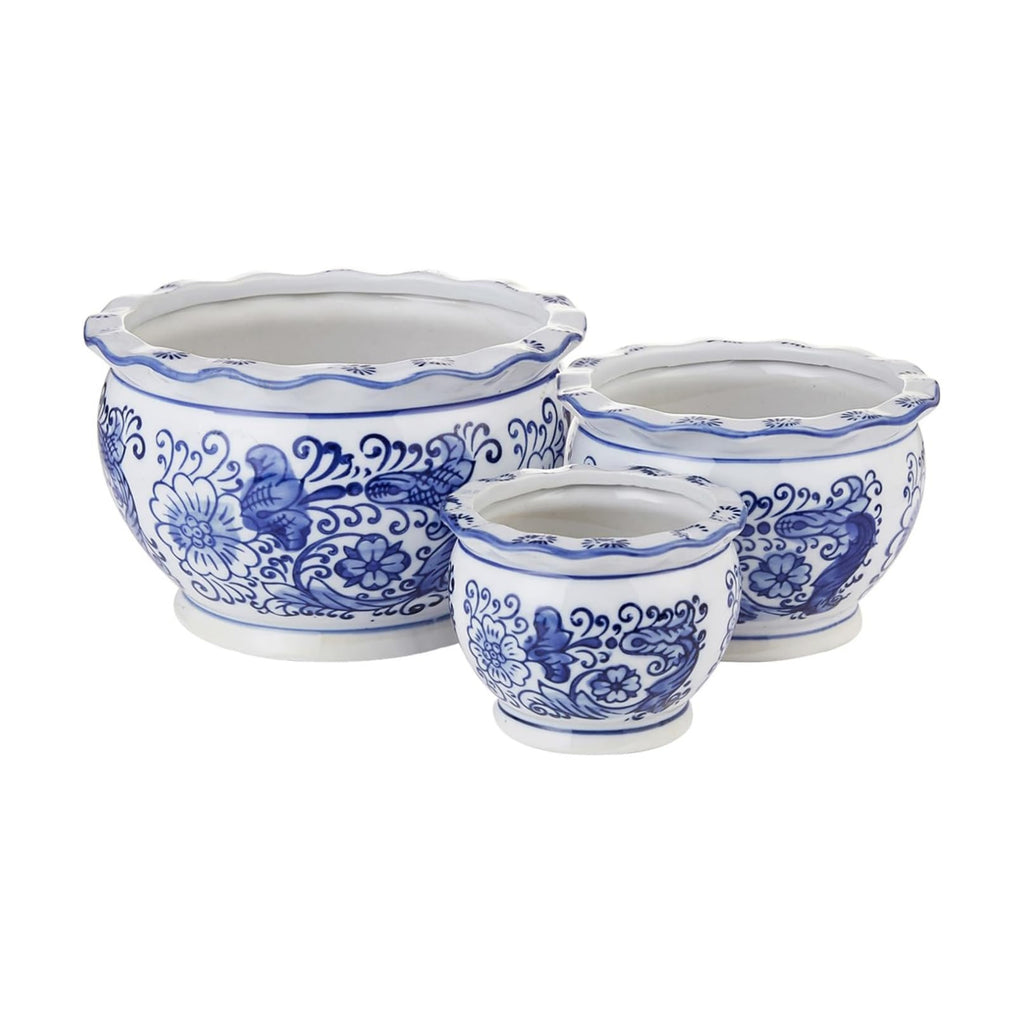 HakkaGirl Blue and White Planters, Succulent Pots Ceramic Plant Pots Indoor with Drainage for Home Décor - Set of 3