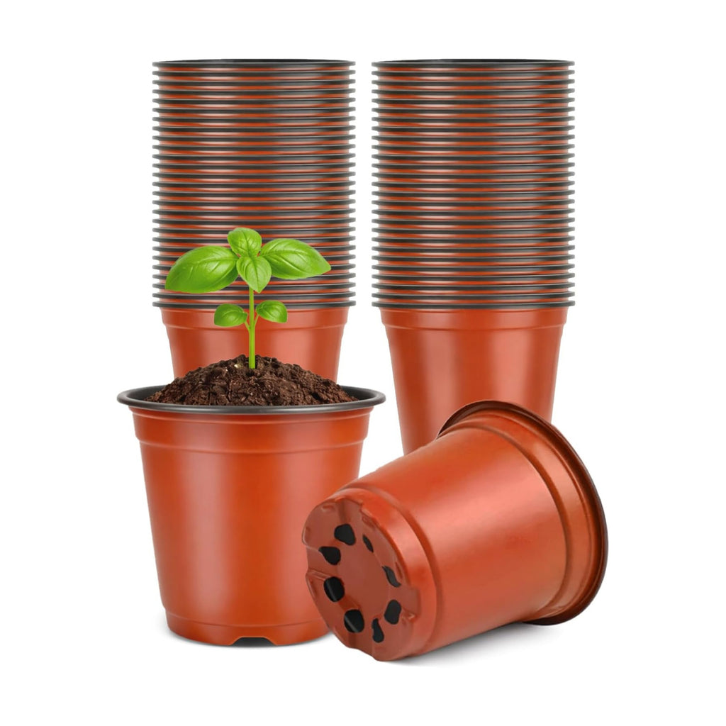 KINGLAKE 100 Pcs 4" Plastic Plants Nursery Pot/Pots Seedlings Flower Plant Container Seed Starting Pots,4 Inch,Red