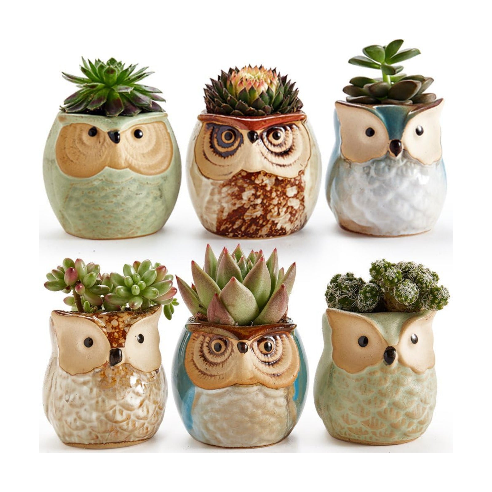 Owl Pot Ceramic Flowing Glaze Base Serial Set Succulent Plant Pot Cactus Plant Pot Flower Pot Container Planter with
