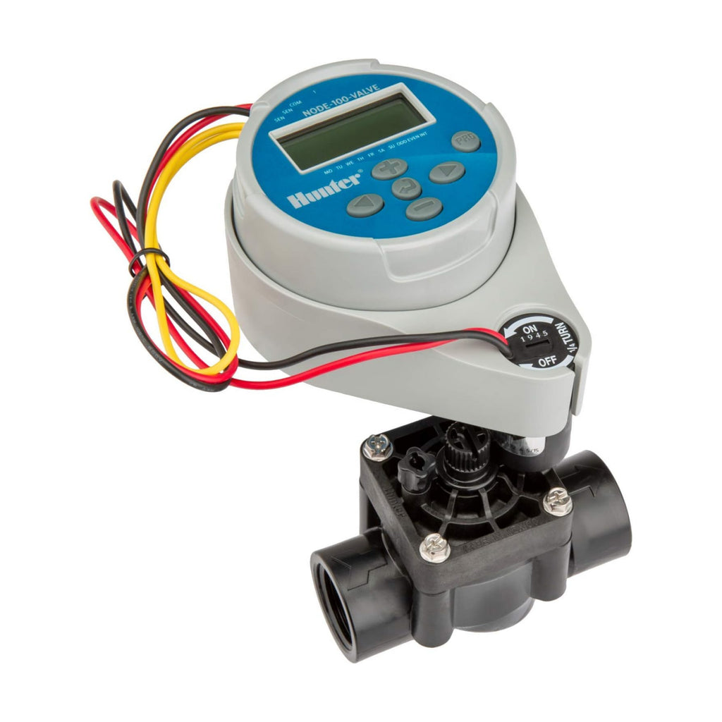 Hunter NODE-100-VALVE Battery Sprinkler Timer, 1 Zone Controller with Valve | 1 station battery irrigation controller