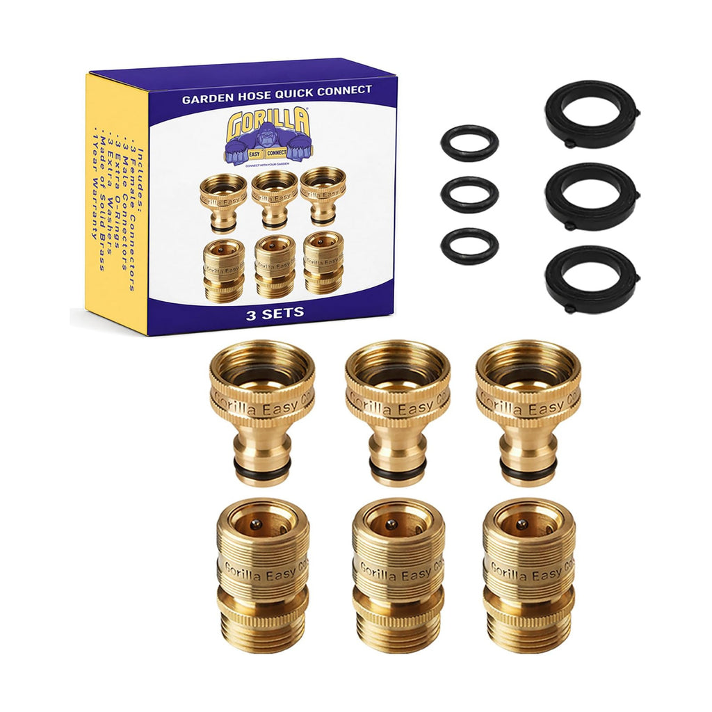 Garden Hose Quick Connect Fittings ¾ Inch GHT Solid Brass Leak Proof to 200 PSI Heavy Duty