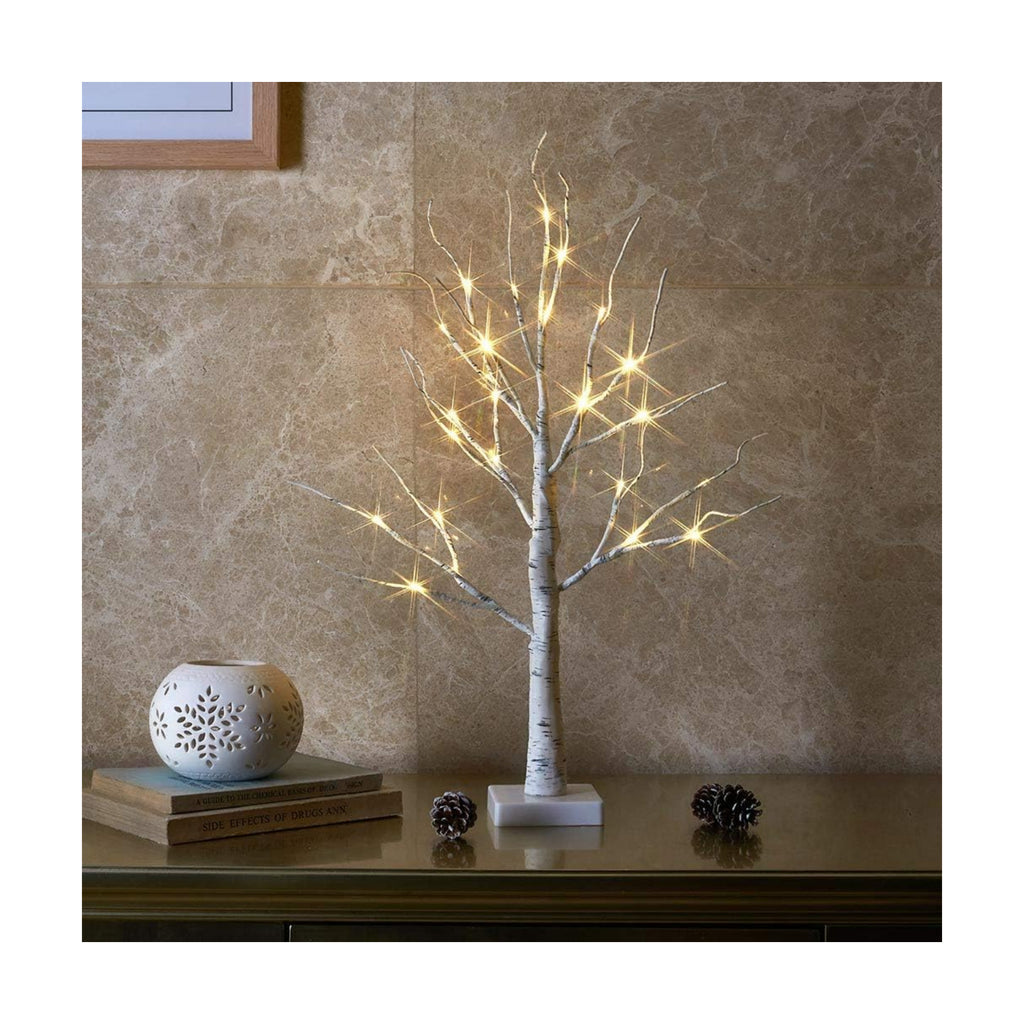EAMBRITE Lighted Birch Tree Christmas Decorations for Home, White Birch Tree with Lights, 24 LED Lighted Mini Money Tree Twig Tree Battery Operated with Timer, Indoor Table Centerpiece Decor (2FT)
