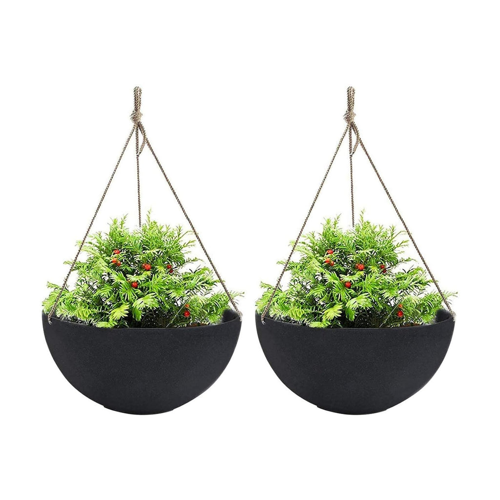 LA JOLIE MUSE Large Hanging Planters for Outdoor Plants, Set of 2, 13 Inch | Black Hanging Baskets with Drainage Holes