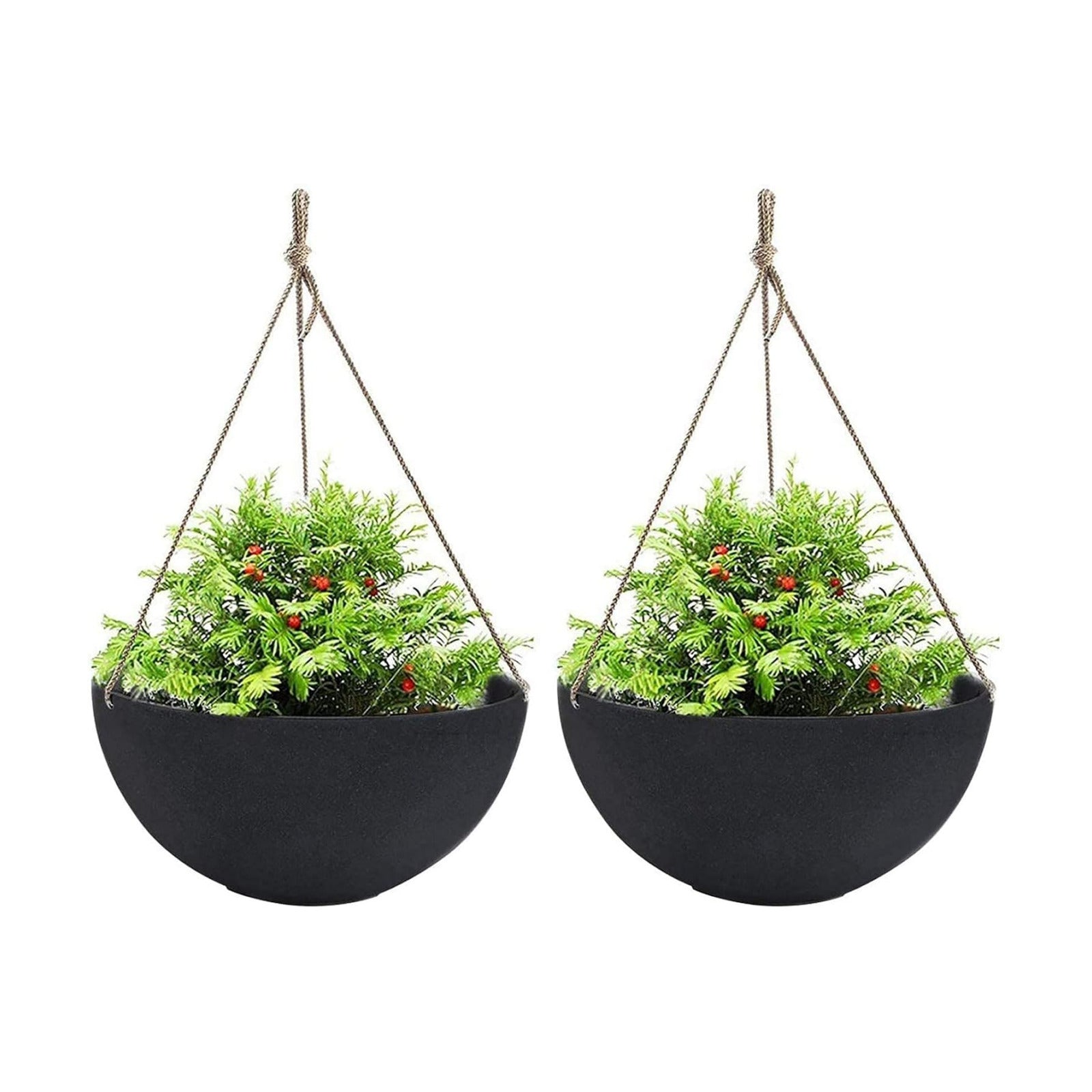LA JOLIE MUSE Large Hanging Planters for Outdoor Plants, Set of 2, 13 Inch | Black Hanging Baskets with Drainage Holes