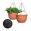 YIKUSH 12 Inch Hanging Planters for Outdoor Plants, 2 Pack Plastic Hanging Flower Pots with Drainage Hole & Tray