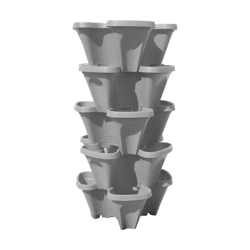 Large 64 Quart - Stackable Planter 5-Pack - Stone Color - Grow More in Less Space - DIY Vertical Gardening System - for