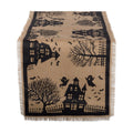 DII Halloween Primitive Style Burlap Tabletop Décor, Spooky Haunted House Jute, Table Runner, 14x74, Black & Tan