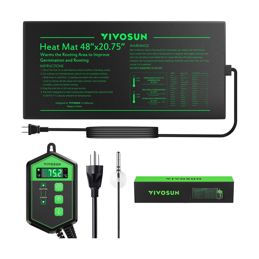VIVOSUN 48" x 20.75" Seedling Heat Mat and Digital Thermostat Combo Set | UL & MET-Certified Warm Hydroponic Heating