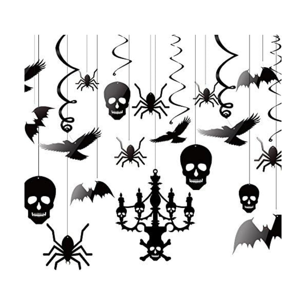KUUQA Halloween Hanging Decorations Ceiling Decoration of Chandelier Bat Crow Spider Skull for Haunted House Decoration, Set of 20