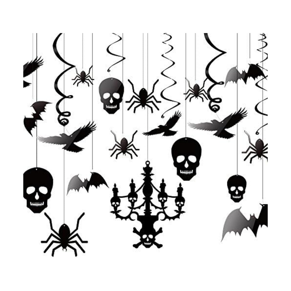 KUUQA Halloween Hanging Decorations Ceiling Decoration of Chandelier Bat Crow Spider Skull for Haunted House Decoration, Set of 20