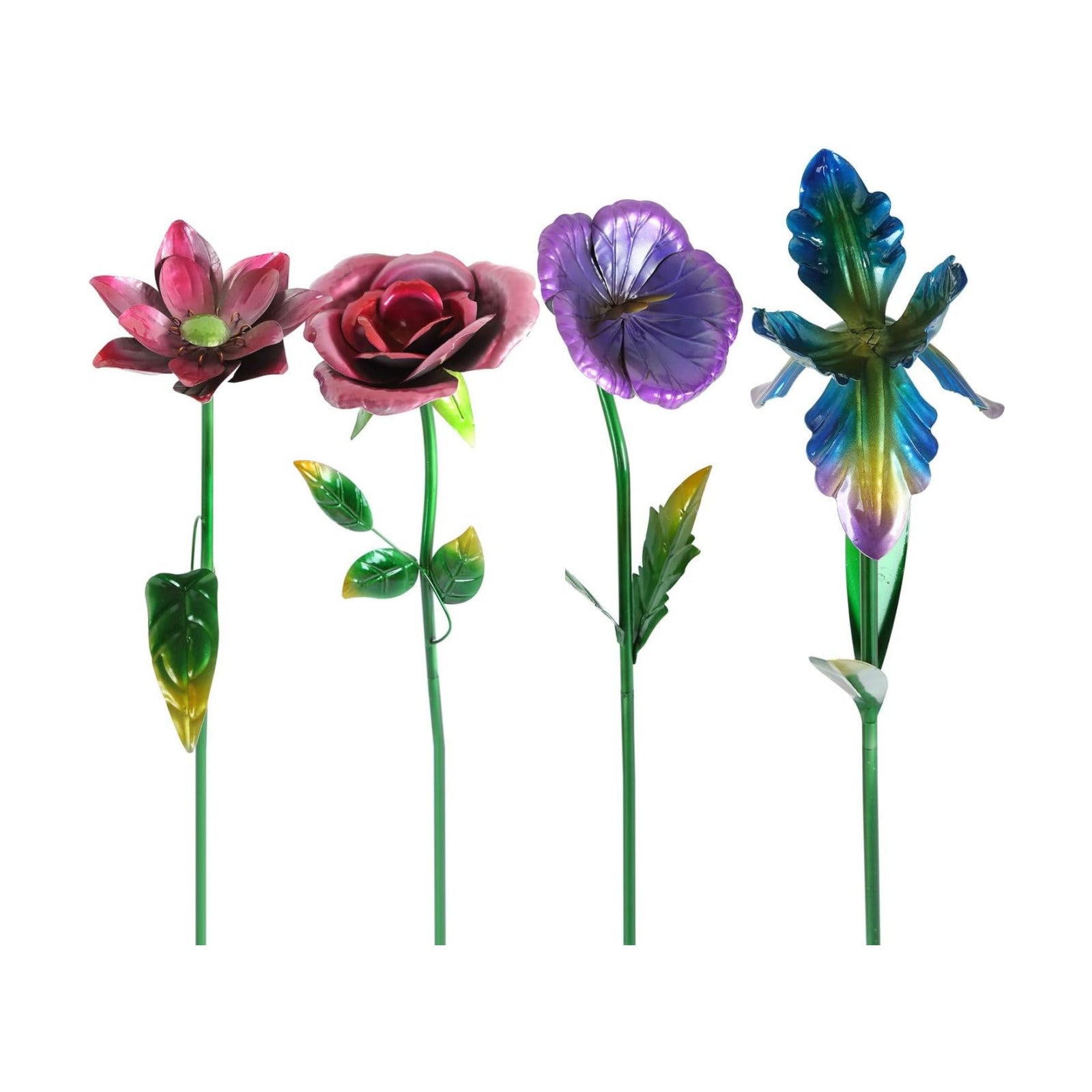 Metal Flower Garden Stake Cute Metal Flower Stick Art Ornament Decor Spring Floral Outdoor Flower Garden Stakes, 4 Pcs