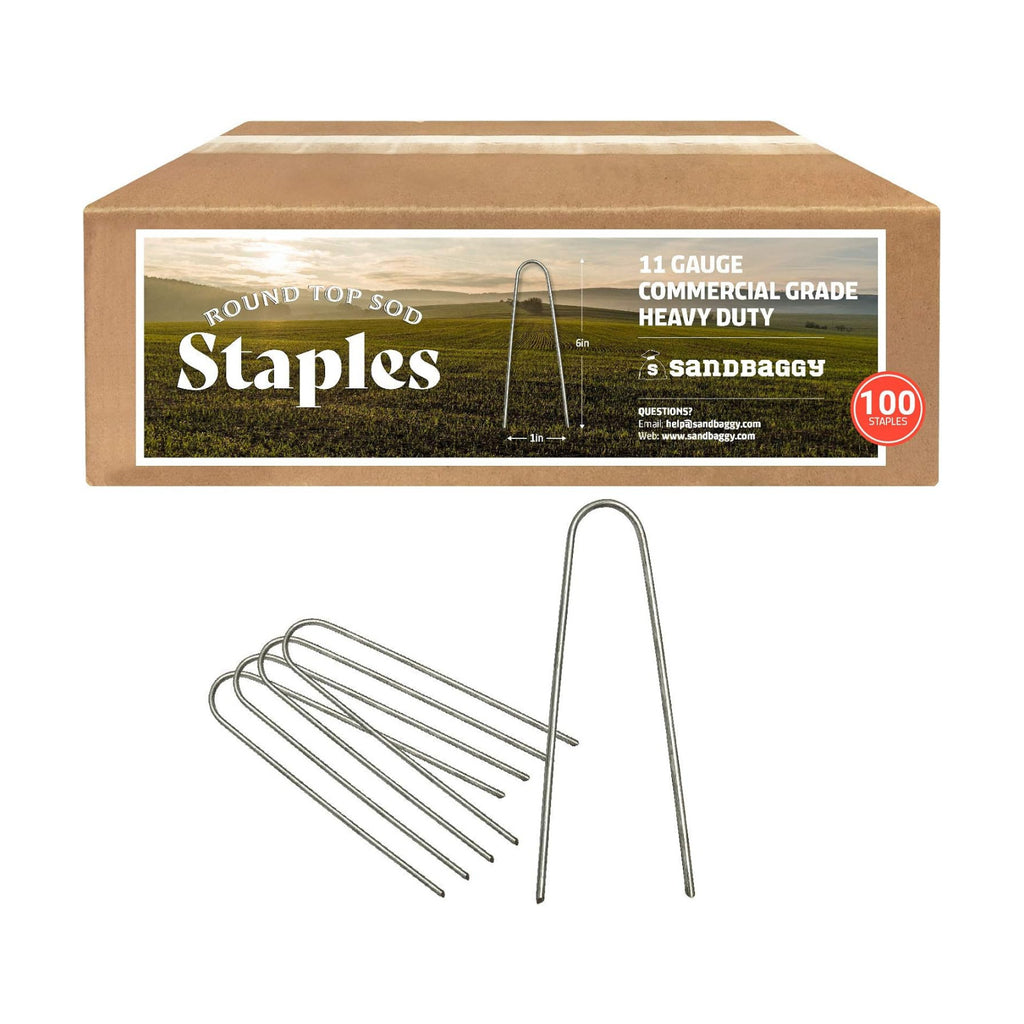 Sandbaggy Round Top 6-Inch Landscape Staples ~ SOD Garden Stakes Square Pin for Ground Cover Fabric & Drip Irrigation