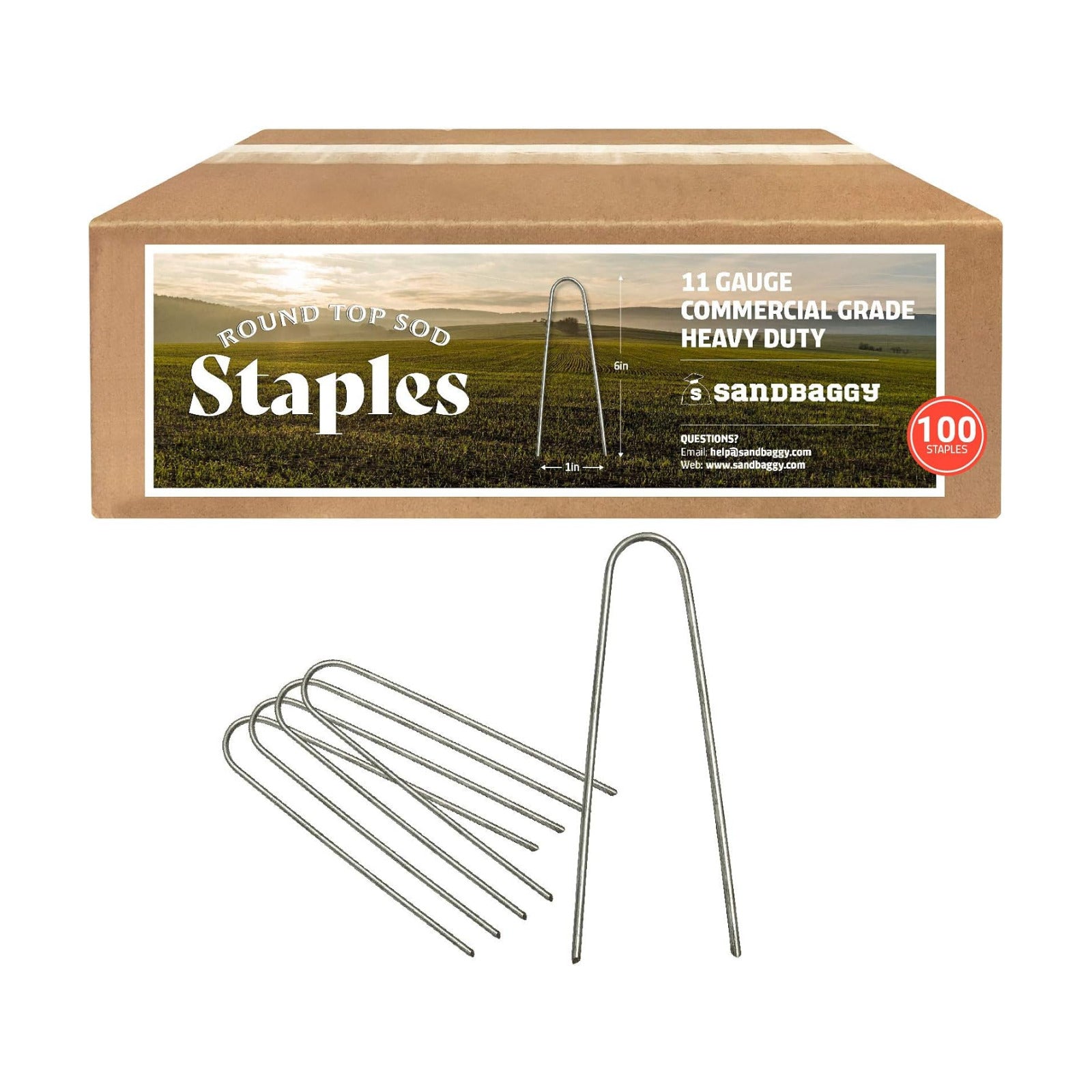 Sandbaggy Round Top 6-Inch Landscape Staples ~ SOD Garden Stakes Square Pin for Ground Cover Fabric & Drip Irrigation