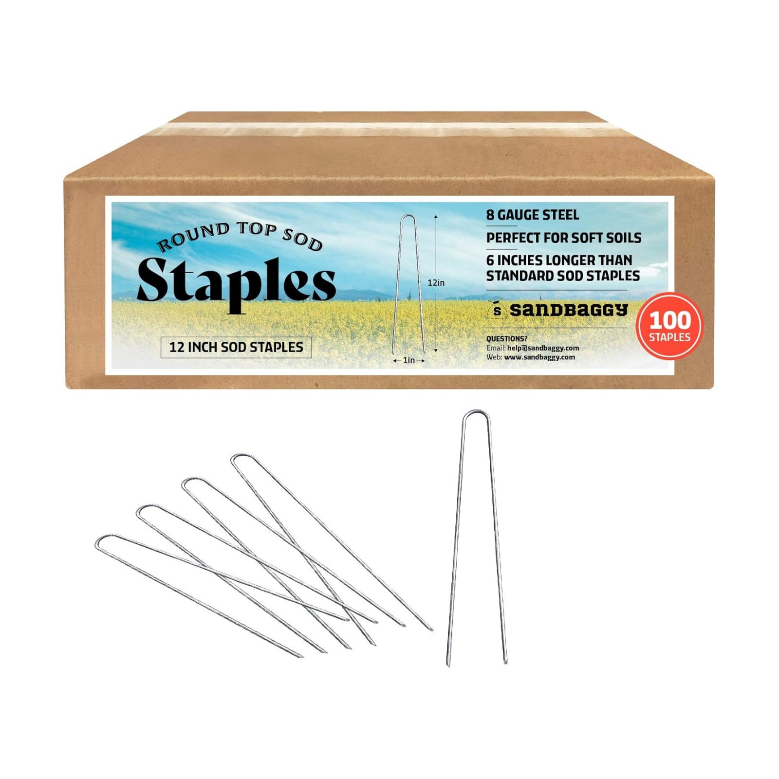 Sandbaggy 12-inch 8-Gauge Landscape Staples ~ The Longest & Strongest Landscaping Staple on Amazon (100 Staples)