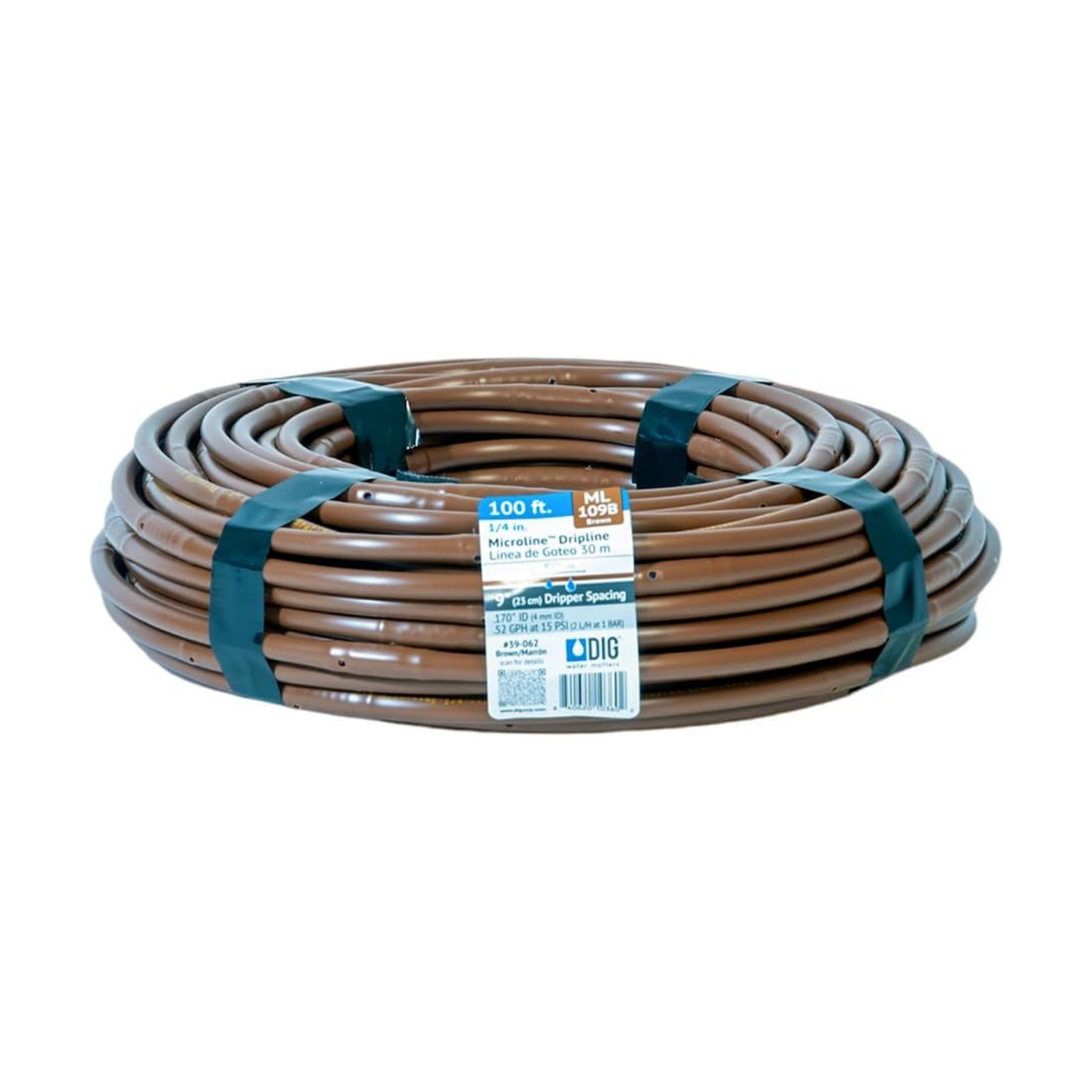 DIG ML-109B ¼” 100’ MICROLINE™ Dripline, 9” Dual Outlet Emitter Spacing, UV-Resistant Tubing for Efficient Irrigation