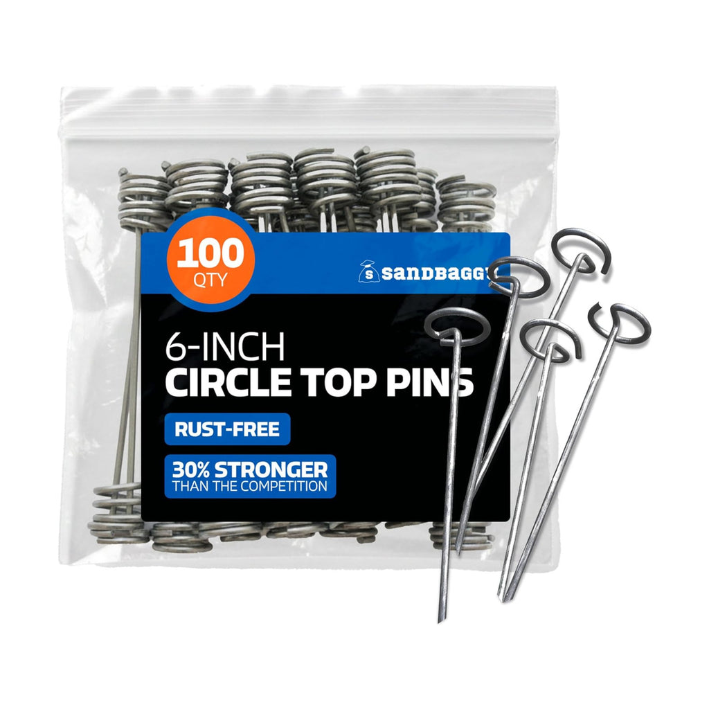 Sandbaggy 6 Inch Landscape Staples, 8 Gauge Galvanized Circle Top Garden Stakes, Heavy Duty Ground Pins for Weed